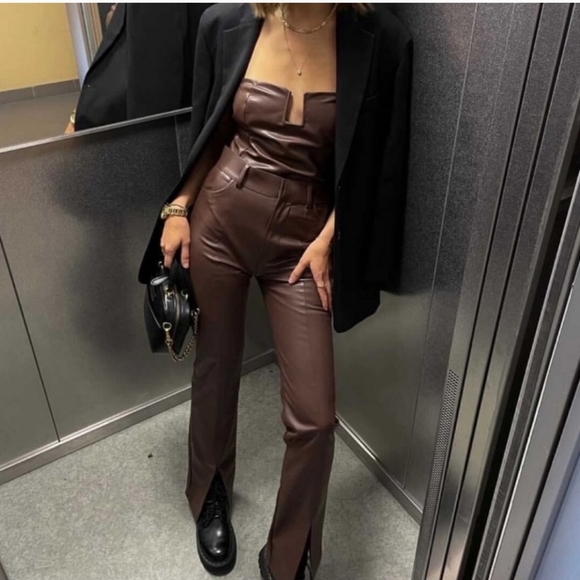NWT Zara Faux Leather Pants With Slit - Picture 4 of 13